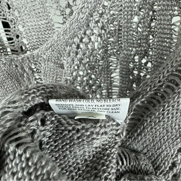 Eileen Fisher Crochet Linen Blend Short Sleeve Grey Popover Top, Sz L - Picture 8 of 8